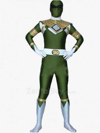 Green And White Shiny Catsuit Metallic Party Catsuit Zentai Suit