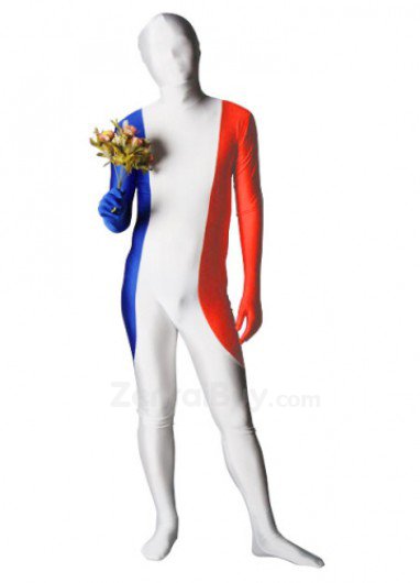 Pattern of French Flag Unisex Lycra Zentai Suit