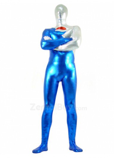 Blue and Silver Shiny Catsuit Metallic Party Catsuit Unisex Catsuit Party