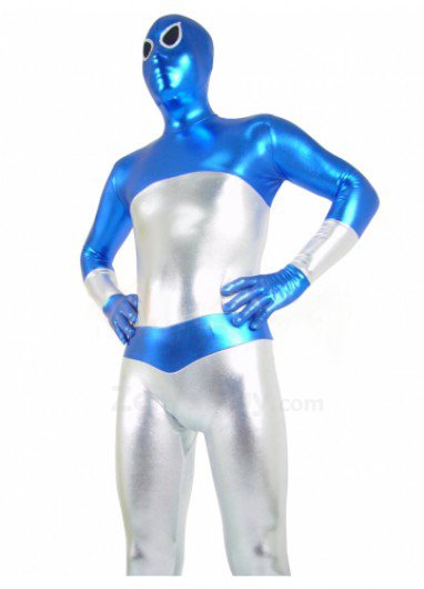 Blue and Silver Shiny Catsuit Metallic Party Catsuit Unisex Suit