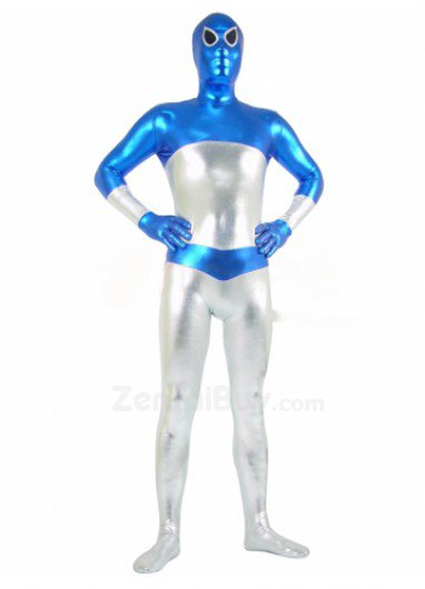 Blue and Silver Shiny Catsuit Metallic Party Catsuit Unisex Suit
