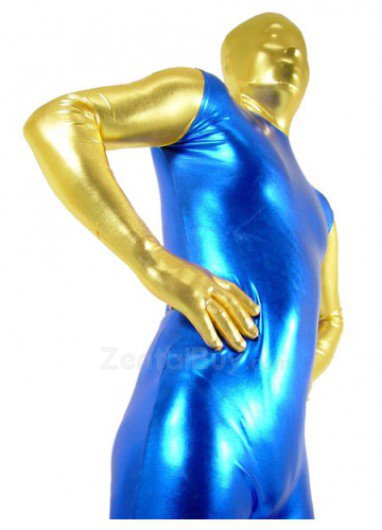 Gold And Blue Shiny Catsuit Metallic Party Catsuit Zentai Suit