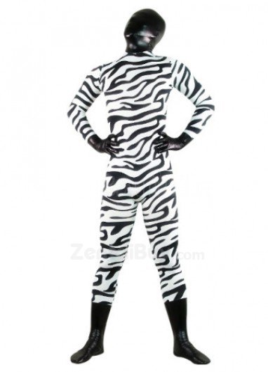 Black And White Zebra Patern Shiny Catsuit Metallic Party Catsuit Lycra Spandex lycra Zentai Suit