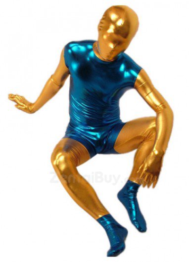 Blue And Gold Shiny Catsuit Metallic Party Catsuit Zentai Suit