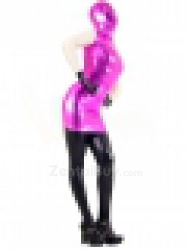 Pink and Black Shiny Catsuit Metallic Party Catsuit Zentai Suit with White Arms Black Hands