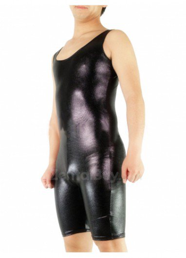 Sleeveless Black Shiny Catsuit Metallic Party Catsuit Short Leotard and Catsuit Party