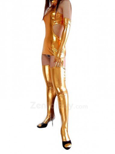 Cheap Cool Gold Shiny Catsuit Metallic Party Catsuit Sexy Dress