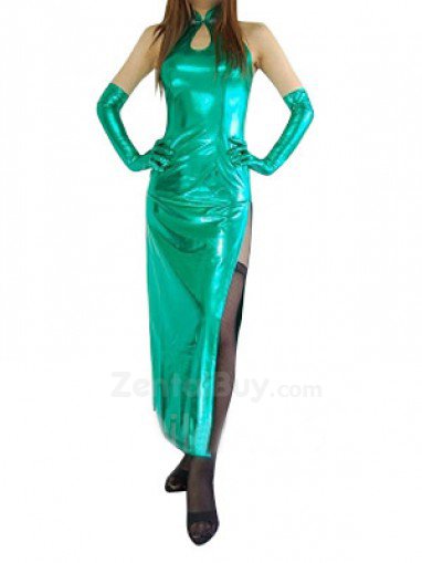 Classic Green Shiny Catsuit Metallic Party Catsuit Sexy Dress