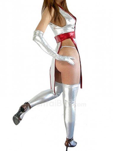 Popular White Shiny Catsuit Metallic Party Catsuit Sexy Costume