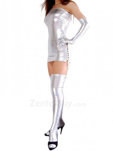Top Silver Shiny Catsuit Metallic Party Catsuit Sexy Dress
