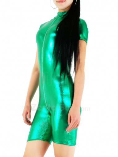 Green Shiny Catsuit Metallic Party Catsuit Half Length Unisex Catsuit Party