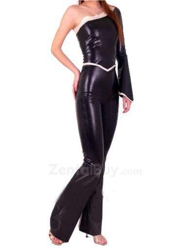 Shiny Catsuit Metallic Party Catsuit Single Sleeve Catsuit Party