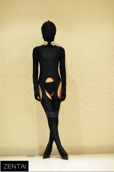 Sexy Black Tights Chest Decoration Zentai Suit Costume