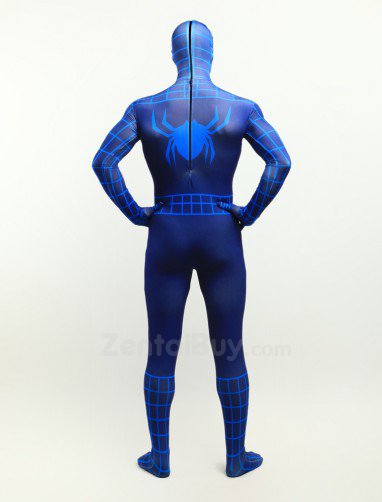 Deep Blue Spiderman Super Hero Halloween Fullbody Zentai Spandex lycra Holiday Party Unisex Lycra Morph lycra Zentai Suit