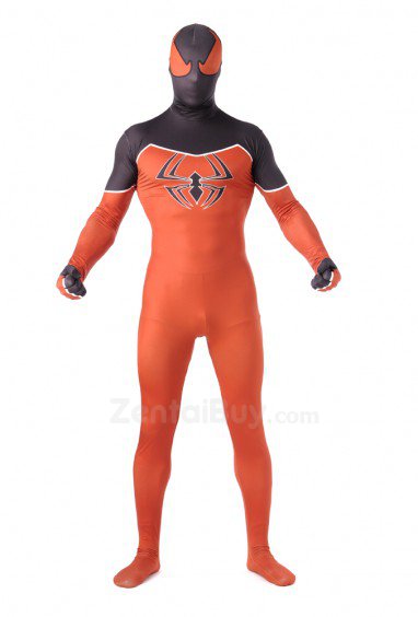 Orange and Black Spiderman Super Hero Halloween Fullbody Zentai Spandex lycra Holiday Party Unisex Lycra Morph lycra Zentai Suit