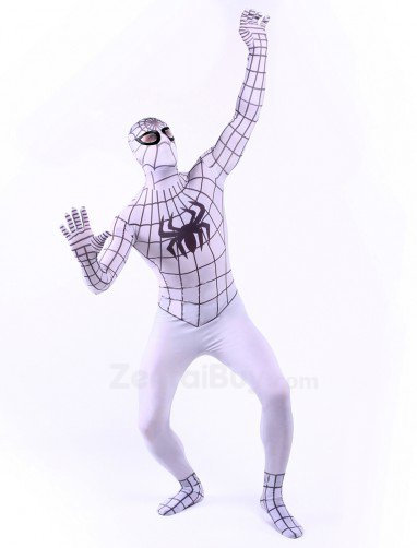 White Spiderman Super Hero Halloween Fullbody Zentai Spandex lycra Holiday Party Unisex Lycra Morph lycra Zentai Suit