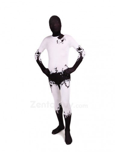 Black and White Ink Fullbody Zentai Halloween Spandex lycra Holiday Party Unisex Cosplay Zentai Suit