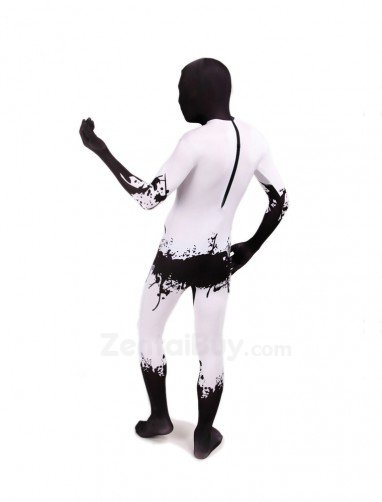 Black and White Ink Fullbody Zentai Halloween Spandex lycra Holiday Party Unisex Cosplay Zentai Suit