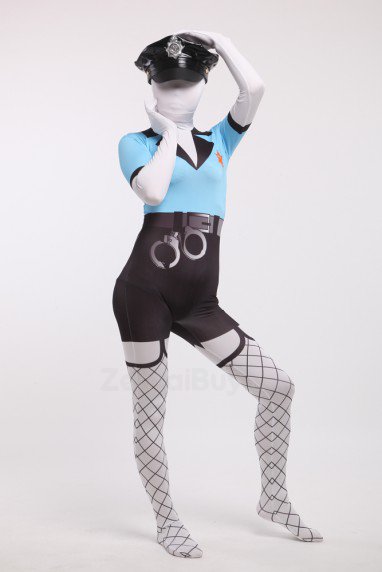 Blue and Black Police Fullbody Zentai Spandex lycra Holiday Party Unisex Cosplay Zentai Suit
