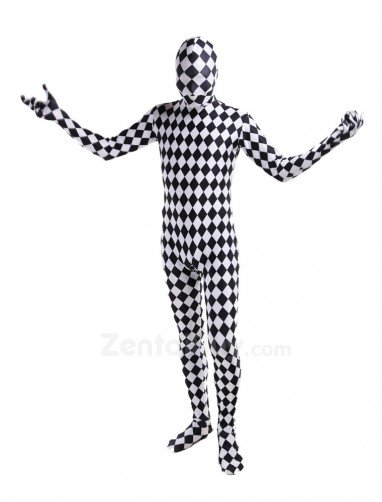 Classic Black and White Check Fullbody Zentai Halloween Spandex lycra Holiday Party Unisex Cosplay Zentai Suit
