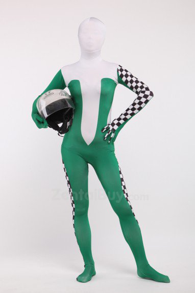 Green Formula One Fullbody Zentai Spandex lycra Holiday Party Unisex Cosplay Zentai Suit