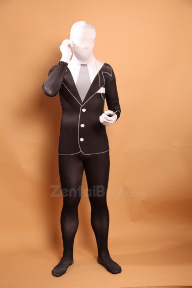 Men\'s Black and White Halloween Fullbody Zentai Spandex lycra Holiday Party Unisex Lycra Morph lycra Zentai Suit