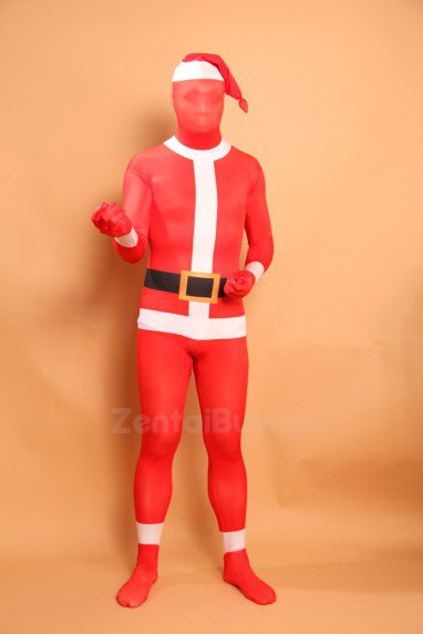 Red Christmas Sata Clause Halloween Fullbody Zentai Spandex lycra Holiday Party Unisex Lycra Morph lycra Zentai Suit