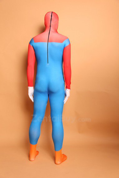 Red and Blue Big Beard Fullbody Zentai Halloween Spandex lycra Holiday Party Unisex Cosplay Zentai Suit