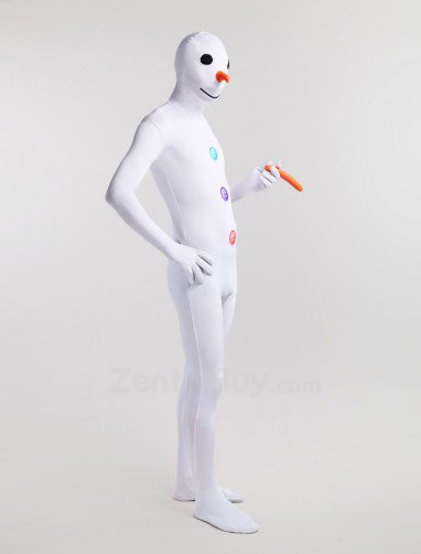 White Snowman Christmas Costume Cartoon Lycra Fullbody Zentai Suit