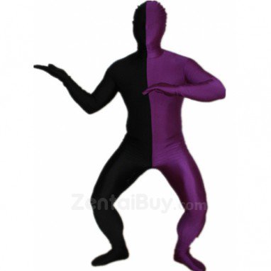 Black and Purple Split Halloween Holiday Party Cosplay Unisex Lycra Spandex lycra Zentai Suit