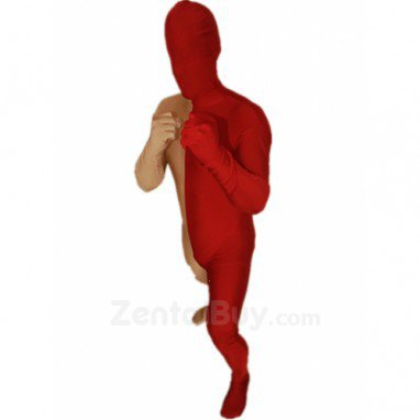 Red and Flesh color Split Halloween Holiday Party Cosplay Unisex Lycra Spandex lycra Zentai Suit