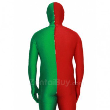 Red and Green Christmas Split Halloween Holiday Party Cosplay Unisex Lycra Spandex lycra Zentai Suit