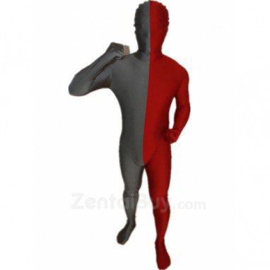Red and Grey Split Halloween Holiday Party Cosplay Unisex Lycra Spandex lycra Zentai Suit
