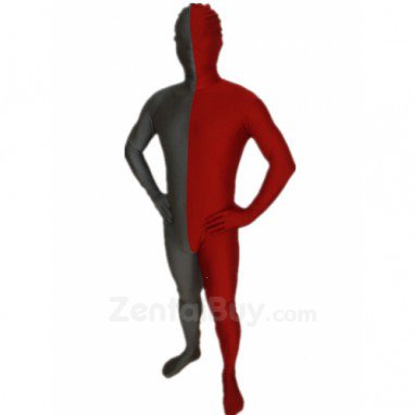 Red and Grey Split Halloween Holiday Party Cosplay Unisex Lycra Spandex lycra Zentai Suit