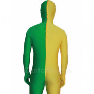Yellow and Green Split Halloween Holiday Party Cosplay Unisex Lycra Spandex lycra Zentai Suit