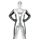 Supply Silver And Black Shiny Catsuit Metallic Party Catsuit Zentai Suit