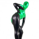 Black And Green Shiny Catsuit Metallic Party Catsuit Zentai Suit