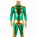 Supply Green & Golden Shiny Catsuit Metallic Party Catsuit Zentai Suit
