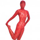 Supply Red Transparent Lace Velour Zentai Suit