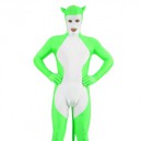 Supply White And Green Shiny Catsuit Metallic Party Catsuit Zentai Suit