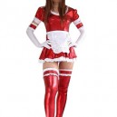 Supply Ideal Red Shiny Catsuit Metallic Party Catsuit Lace Trim Sexy Dress