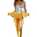 Supply Silver Gold Shiny Catsuit Metallic Party Catsuit Bowknot Mini Skirt Suit