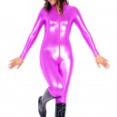 Supply Purple Shiny Catsuit Metallic Party Catsuit Front Open Unisex Catsuit Party