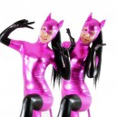 Supply Purple Cat Woman Shiny Catsuit Metallic Party Catsuit Catsuit Party with Black Gloves