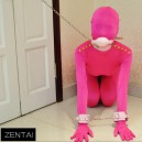 Fullbody Zentai Tights Red Fluorescence Pink Shoulder Hit Color Rivet Zentai Suit Morph lycra Suits