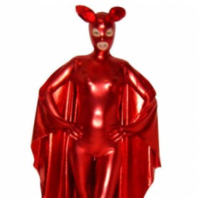 Red Shiny Catsuit Metallic Party Catsuit Unisex Catsuit Party with Mask and Cape
