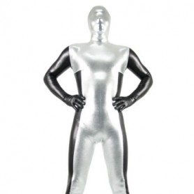 Silver And Black Shiny Catsuit Metallic Party Catsuit Zentai Suit