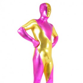 Cherry Pink And Gold Shiny Catsuit Metallic Party Catsuit Super Hero Zentai Suit