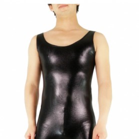 Sleeveless Black Shiny Catsuit Metallic Party Catsuit Short Leotard and Catsuit Party