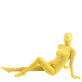 Yellow Shiny Catsuit Metallic Party Catsuit Golden Stripes Breathable Elastic Zentai